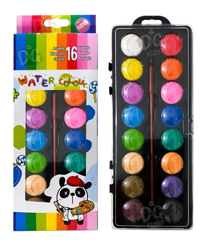 Acuarelas Escolares 16 Colores En Estuche Con Pincel Oferta