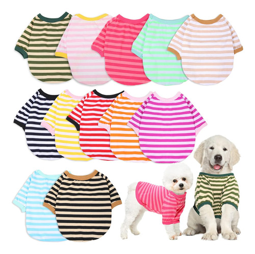 12 Piezas De Camisas Para Perros Pequeños, Camiseta A Rayas,