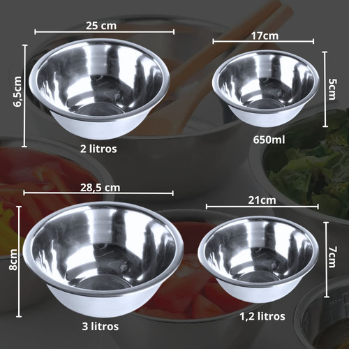 Conjunto 4 Tigelas Saladeiras Bowl Bacias Multiuso Em Inox