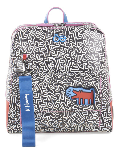 Mochila Mediana Para Mujer Keith Haring X Oe Color Negro