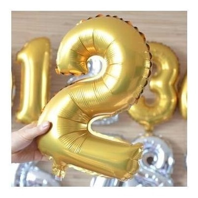 Imagen 2 de 5 de 6 Globos Metalizados Números Dorados Plateados 35 Cm Bombas
