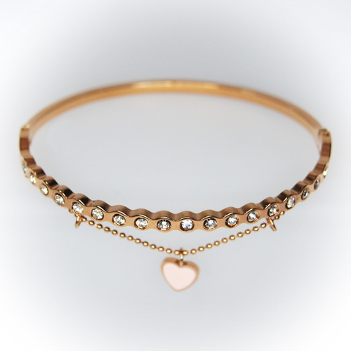 Imagen 4 de 6 de Pulsera Corazón Rosa Con 18 Zirconias Acero Inoxidable Mujer