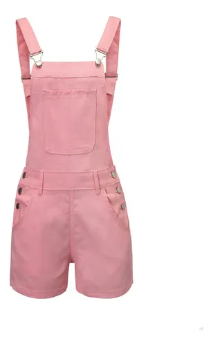 Overol De Mezclila Mujer Short Moda Simple Multibolsillos