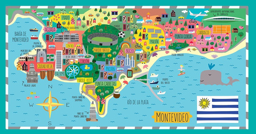 Imagen 1 de 1 de Mapa Costa Montevideo Vinilo Decorativo Infantil Linda Wall