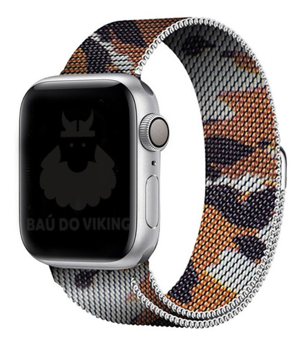 Pulseira Aço Magnetico Milanese Marrom Camuflado Compatível com Apple Watch 38/40/41mm