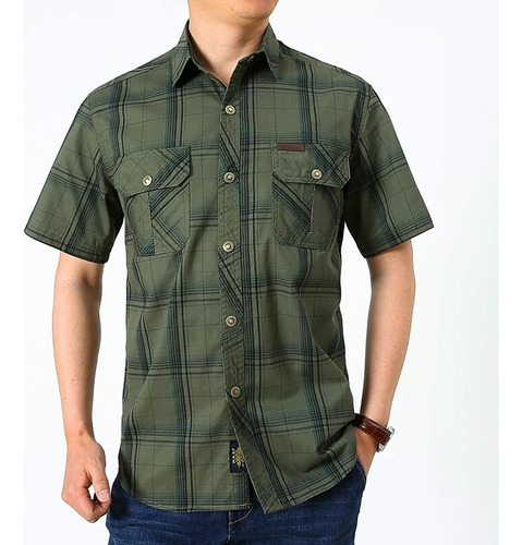 Camisa Militar A Cuadros De Algodón Para Hombre, Camisas Car