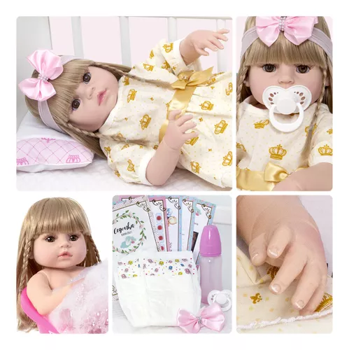 Bebê Reborn Menina Realista Princesa 100% Silicone 13 Itens - USA