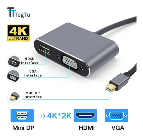 Imagen 1 de 6 de Mini Dp Thunderbolt 4k Hdmi Vga Adaptador Macbook 4k!