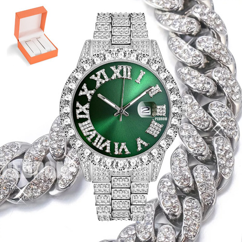 Reloj De Pulsera Lujo Con  Diamantes Para Unisex + Pulsera