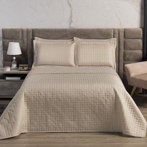 Cobre Leito Colcha Soft Queen 3 Peças Pastilhado Avelã