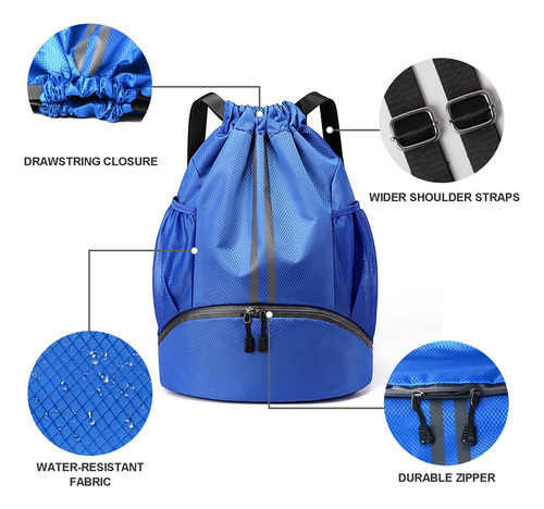 Mochila Esportiva Com Cordão, Bolsos De Malha E