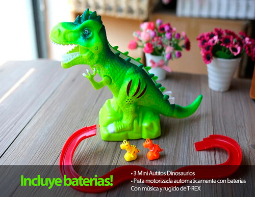 Robot Dinosaurio Pista Juguete Lanzador Auto Luz Led Sonido