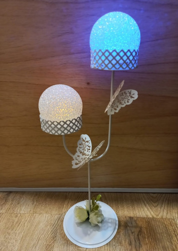 Centro De Mesa Luz Multicolor Con Mariposas Y Flores