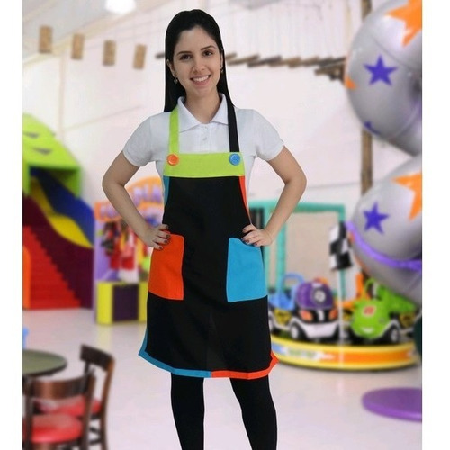 Avental Monitor Recreador - Buffet Infantil, Cor Preto