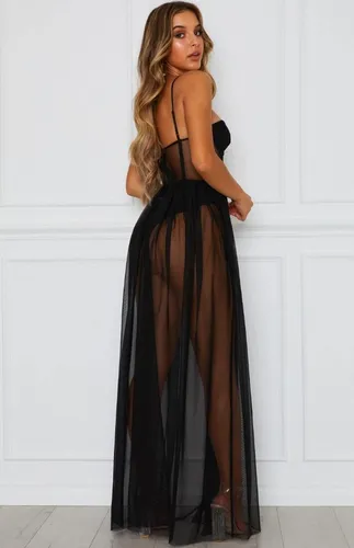 L Maxi Vestido Largo Transparente De Encaje Blanca Para