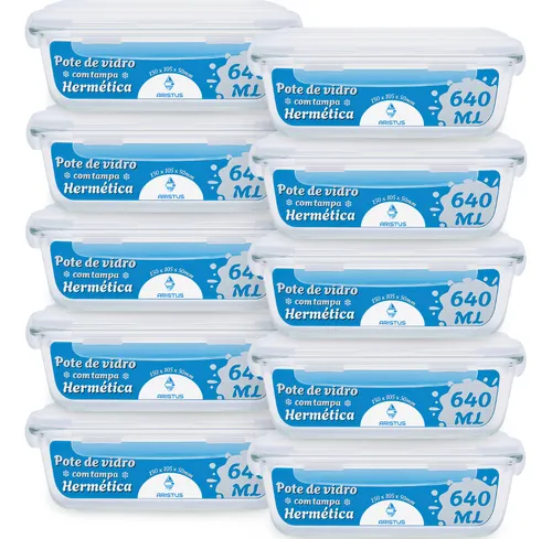 Kit 10 Potes Vidro Hermético Aristus 640ml Marmita Anti Vazamento...
