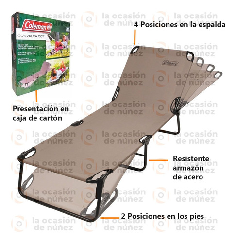 Catre Coleman Reposera 4 Posiciones Acero Cama Reclinable