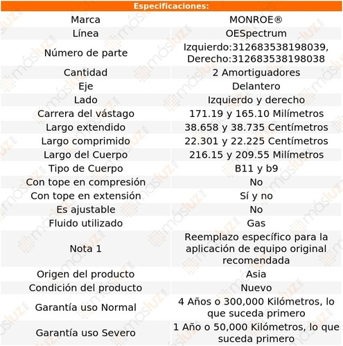 Kit 2 Amortiguadores Del Gas Oespectrum Tracker Geo 96/97