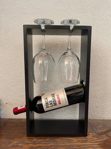 Porta Vino Y Copas Mdf Chocolate