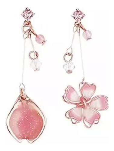 Pendientes De Hoja De Sakura Con Flor Rosa Pendientes Llamat