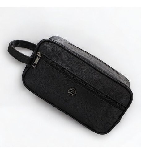Neceser De Cuero Para Hombre, Kit De Viaje Bolso De Mano Color Negro Diseño De La Tela Liso