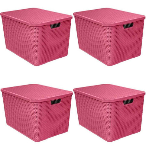 Kit 6 Caixa Rattan Organiza Brinquedos Com Tampa 40l Rosa