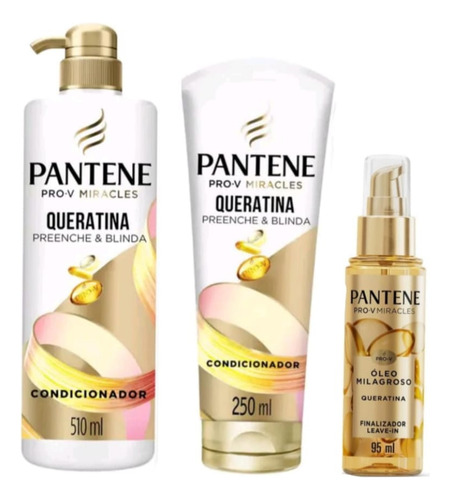 Kit Pantene Queratina Shampoo 510ml+ Cond. 250ml + Óleo 95ml