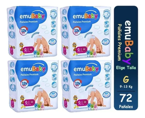 4pack Pañales Emubaby Premium Talla G