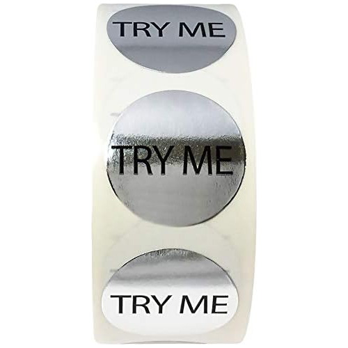 Pegatinas Plateadas Try Me Circle Dot, 3/4 Pulgadas Red...