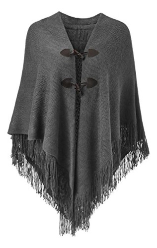 Ferand Poncho Para Mujer Suelto Con Elegantes Botones De Cue