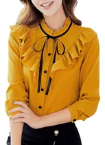 Comprar Blusa De Chifón Con Volantes Y Manga Larga Y Manga Larga Par