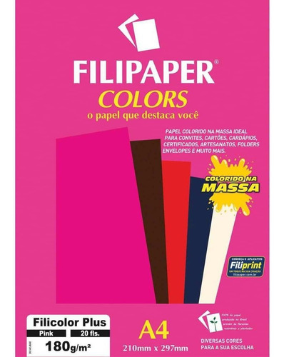 Imagem 3 de 3 de Papel A4 Color Filicolor Plus Pink 180g. Filipaper Cx.c/20