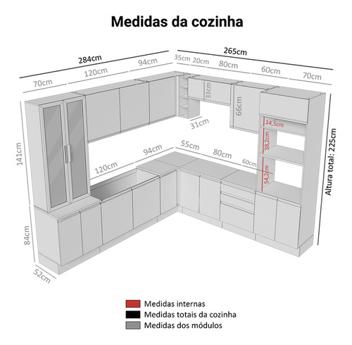 Armário De Cozinha Completa 549cm Rustic Glamy Madesa 01