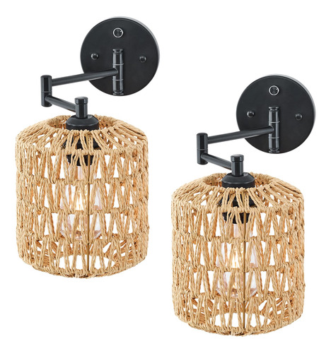 Rattan Wall Sconce Set Of Two Modern Swing Arm Black Wall L