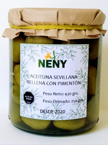 Aceituna Sevillana Rellena Con Pimentón Frasco 430 Grs