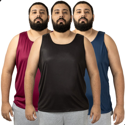 Kit 3 Camisetas Regatas Cavada Plus Size Masculina Dry