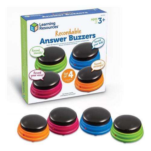 Juego 4x Botones Sonidos Learning Buzzers Mensaje Grabable  