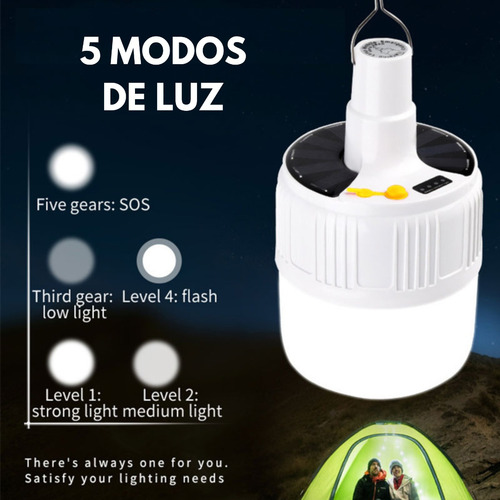 Foco Solar Colgante Lampara Recargable 20w