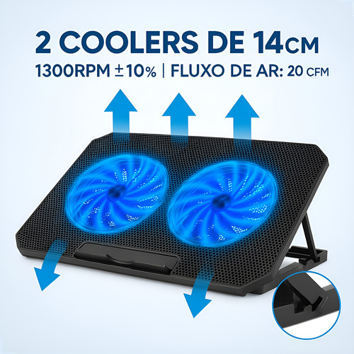 Suporte Macboock Notebook Apoio 2 Cooler Com Led 8 Posições