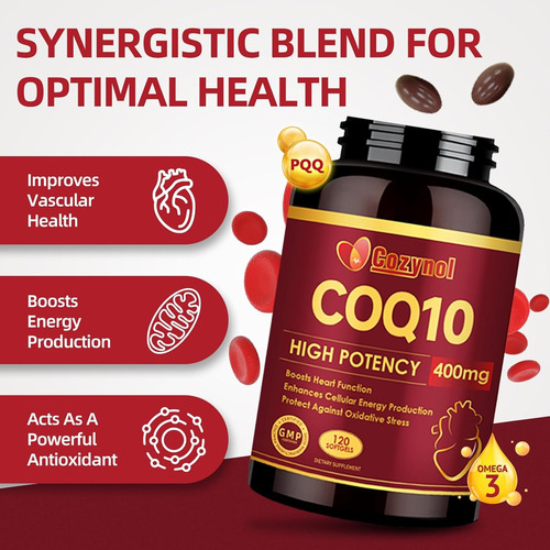 Coqmg-softgels Con Pqq Y Omega 3, Coenzima Q10 400mg Máxima Sin Sabor