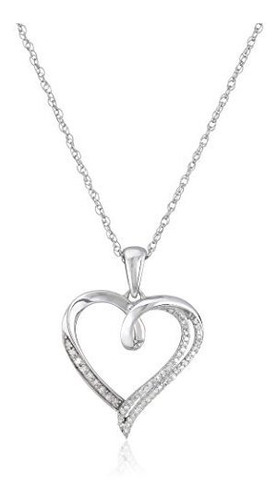 Collar De Corazón De Plata Con Diamante (0,10 Ct), 18 