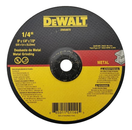 Disco Abrasivo 9 X1/4  A27 Dewalt Dw54870