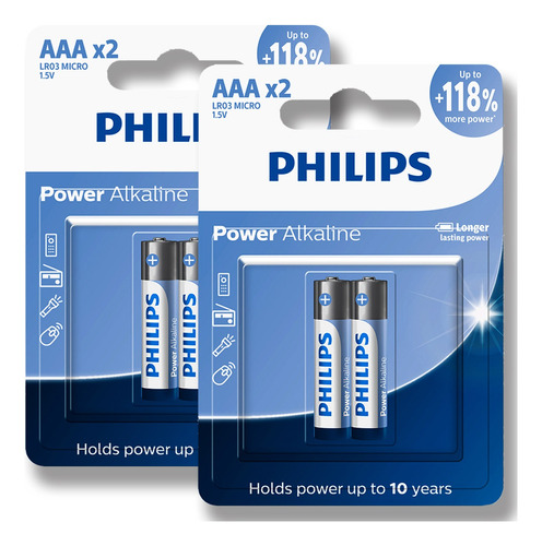 04 Pilhas Aaa Alcalinas Philips - 2 Cartelas