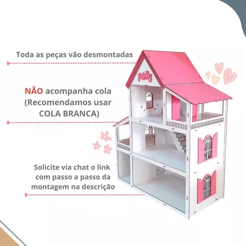 Casinha De Boneca Modelo Americana Mdf Pintada Com 30 Moveis