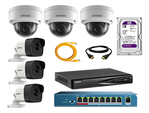 Camara De Seguridad Ip Full Hd Kit 6 Hikvision Disco 2tb Wd