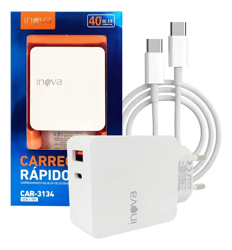 Fonte Carregador Turbo 40W Com Cabo Usb Tipo C Carregamento Rápid...