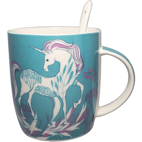 Taza De Café Unicornio De Porcelana Con Cuchara