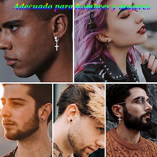 Juego de 15 pares de pendientes unisex de acero inoxidable, color negro
