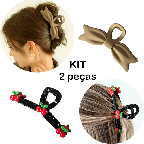 Piranha Cabelo Grande Laço Cerejinha Blogueira Kit 2 Peças