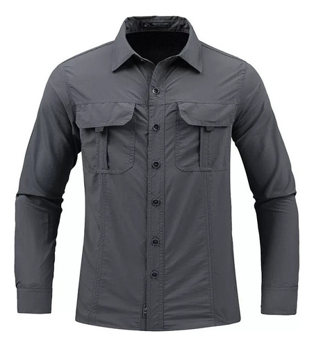 Camisa Militar De Manga Larga Para Hombre De Talla Grande